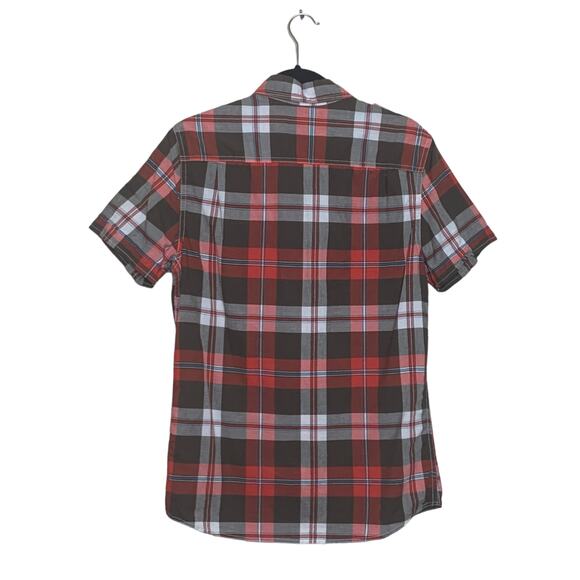 Converse men red plaid short sleeves button shirt size Small - Picture 7 of 10